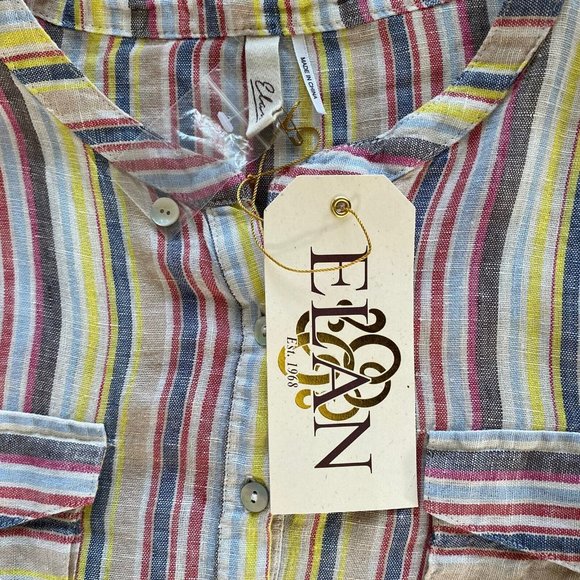Elan Womens S Linen‎ Striped Popover Top Multicolor Shirt Patch Pocket NEW - Picture 7 of 9